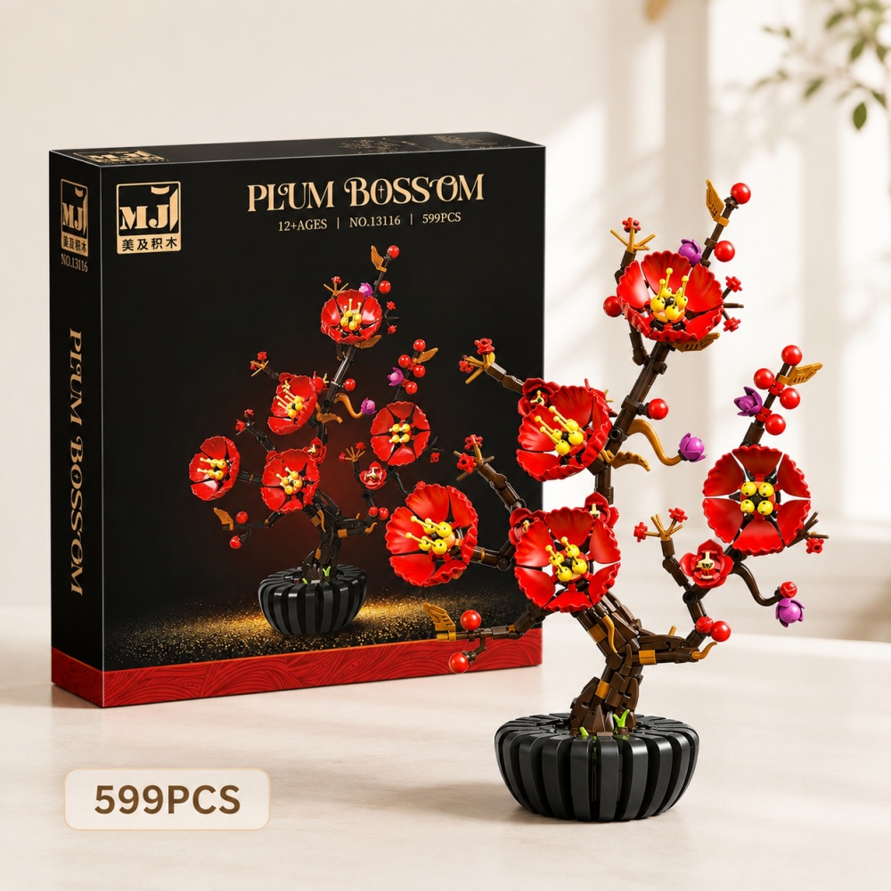 Bonsai Garden Lego - Pruimenbloesem Bonsai bouwstenen, 599-delige bloemboeketset, gedetailleerde
